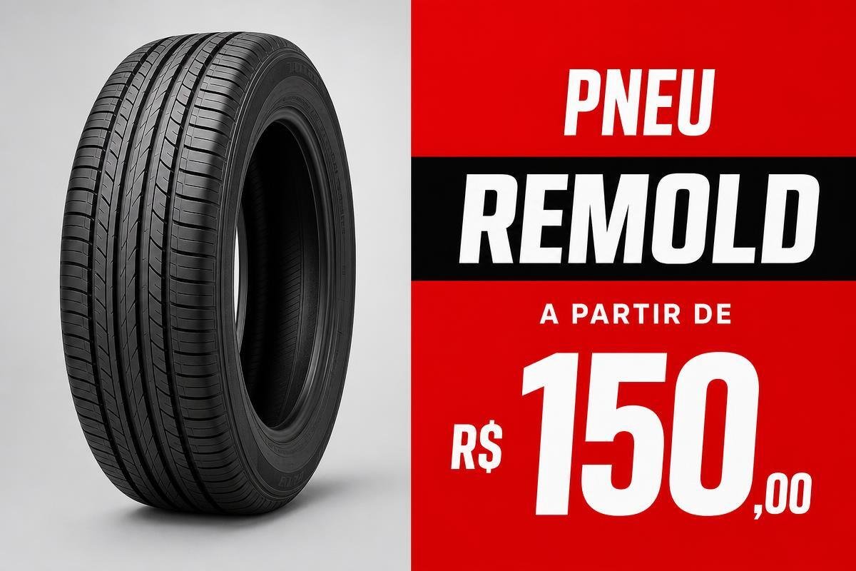 Arte promocional de pneu remold do aro 13 ao 22 a partir de R$ 150,00